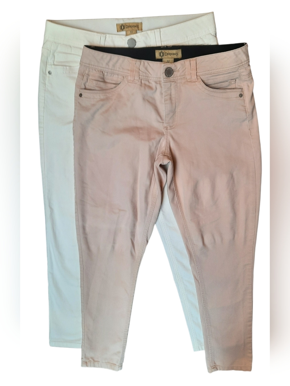 Democracy Pants Womans 10 White Pink Ankle Stretch Comfort Preppy City Travel